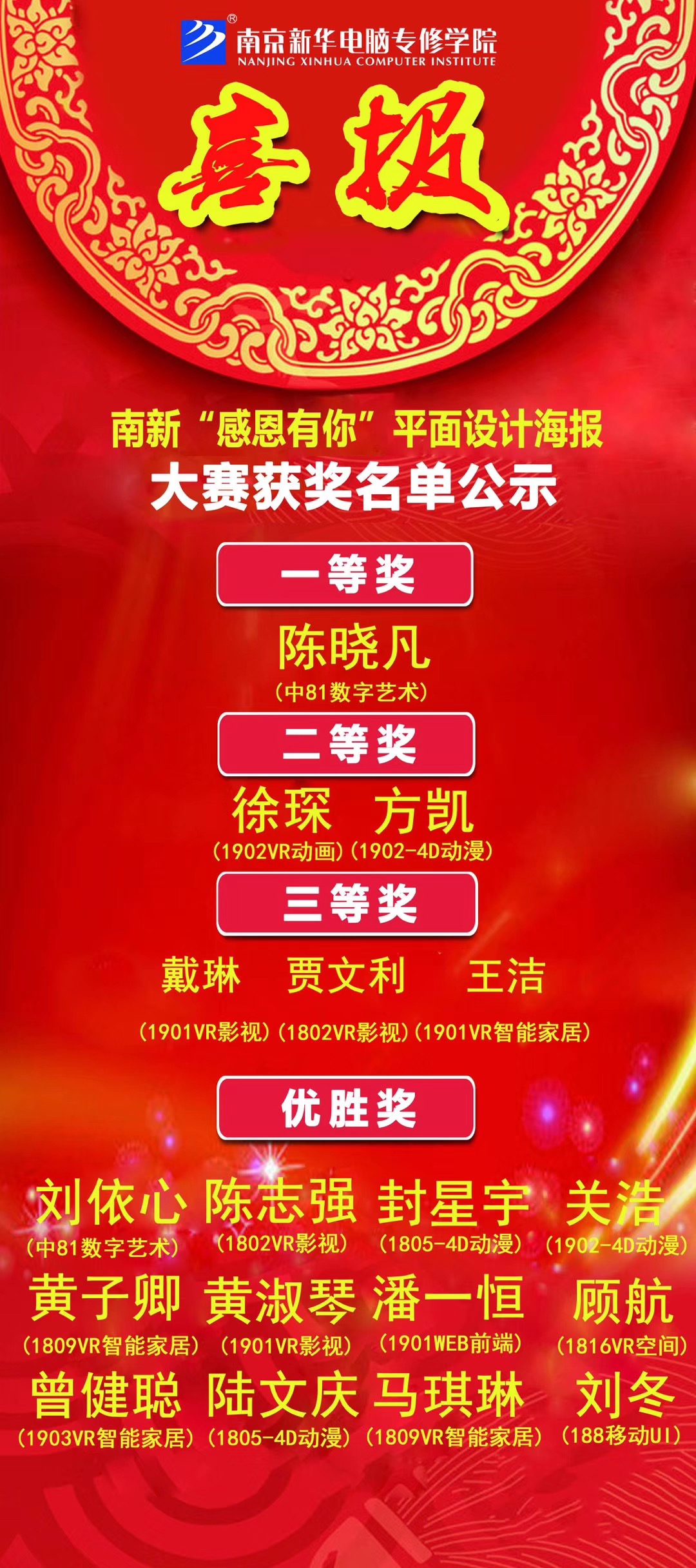 咻！前方為您發(fā)來南京新華“感恩有你”平面海報(bào)設(shè)計(jì)大賽的獲獎(jiǎng)捷報(bào)啦！
